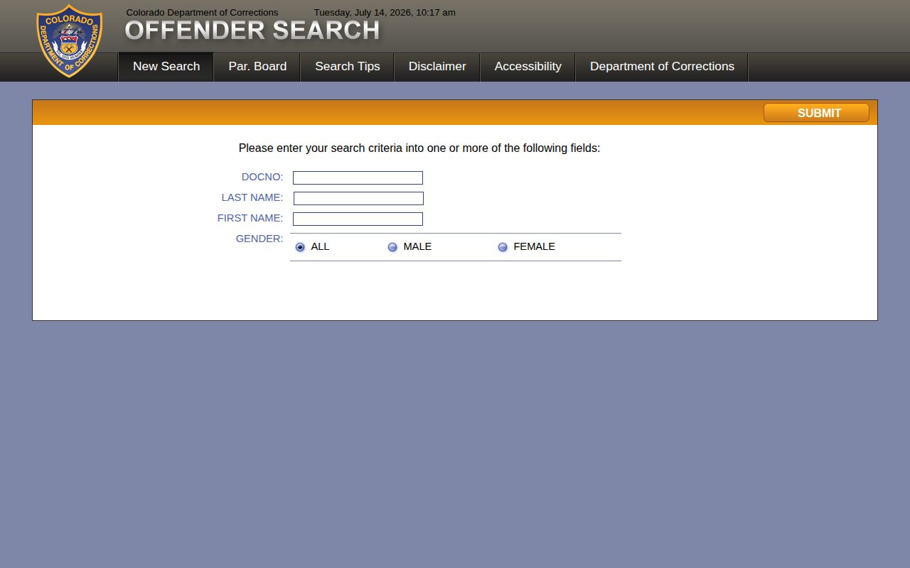 Saguache County released inmates CDOC offender search page