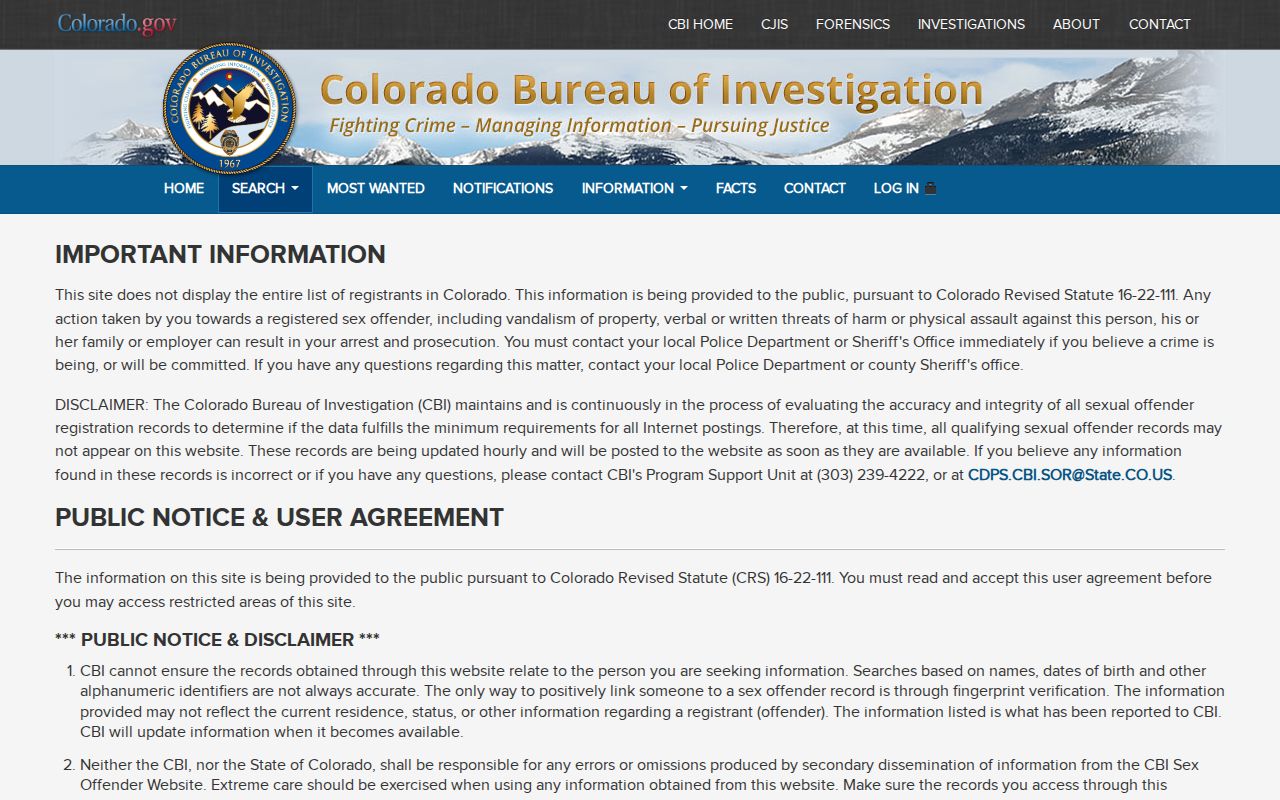 Colorado sex offender registry search agreement for Saguache photo checks