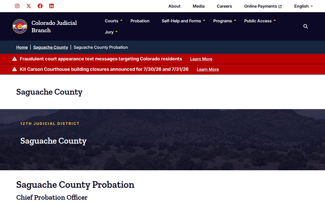 Colorado parole and probation release records for Saguache County