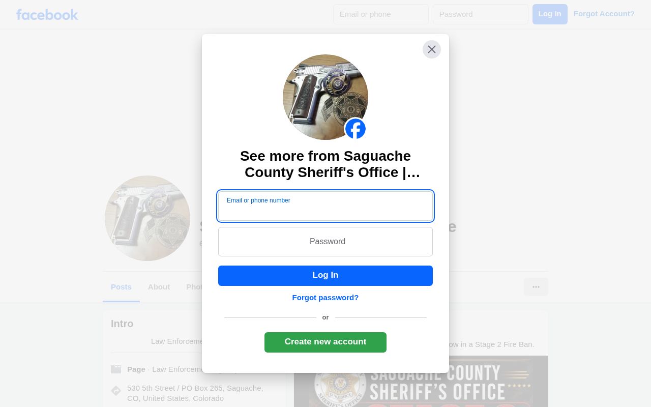 Saguache County Sheriff's Office public social page for release context